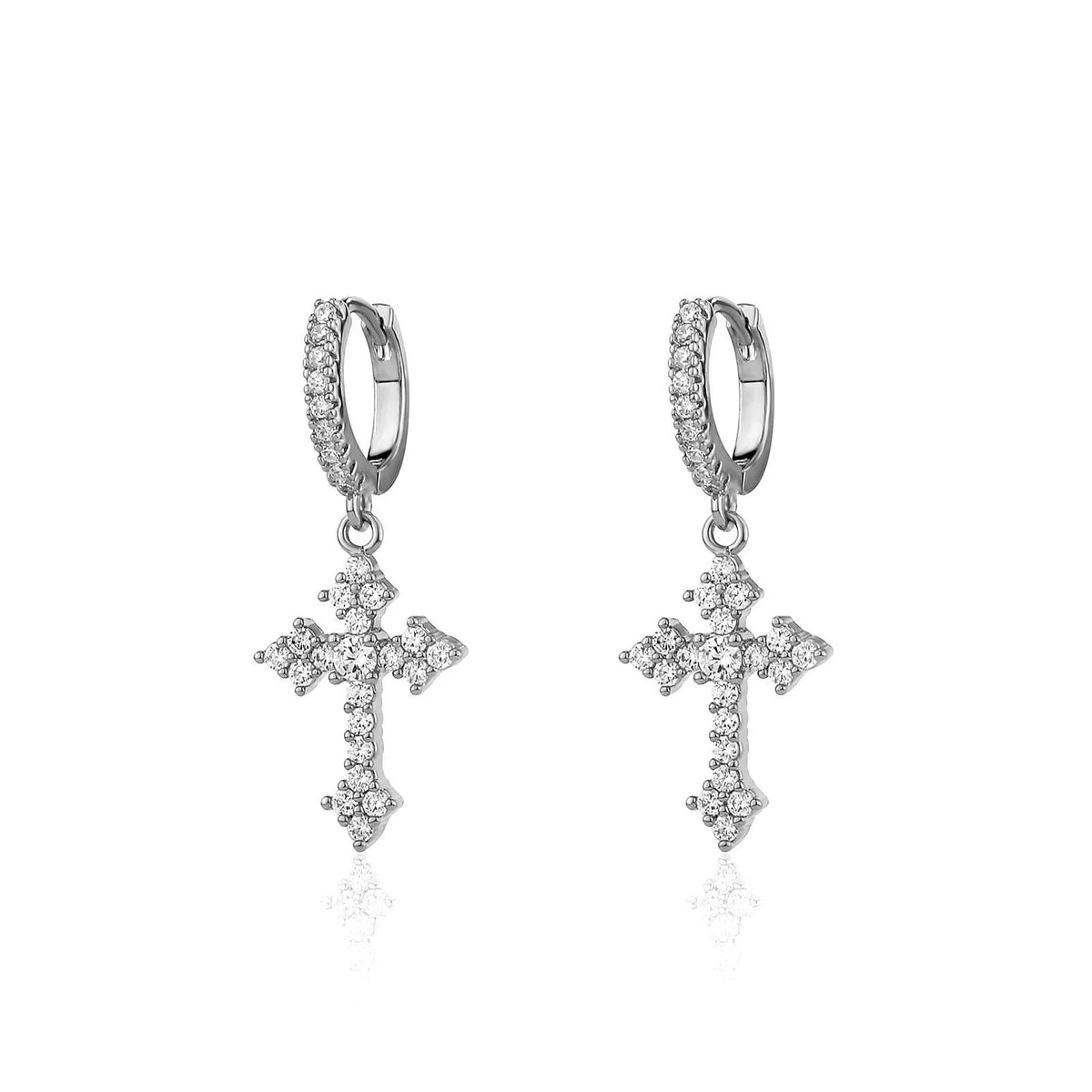 OXTAO Statement Hiphop Cross Earrings for Men Women 2.5mm D VVS1 Moissanite Drop Earrings Party Jewelery Gifts 14K Gold Filled
