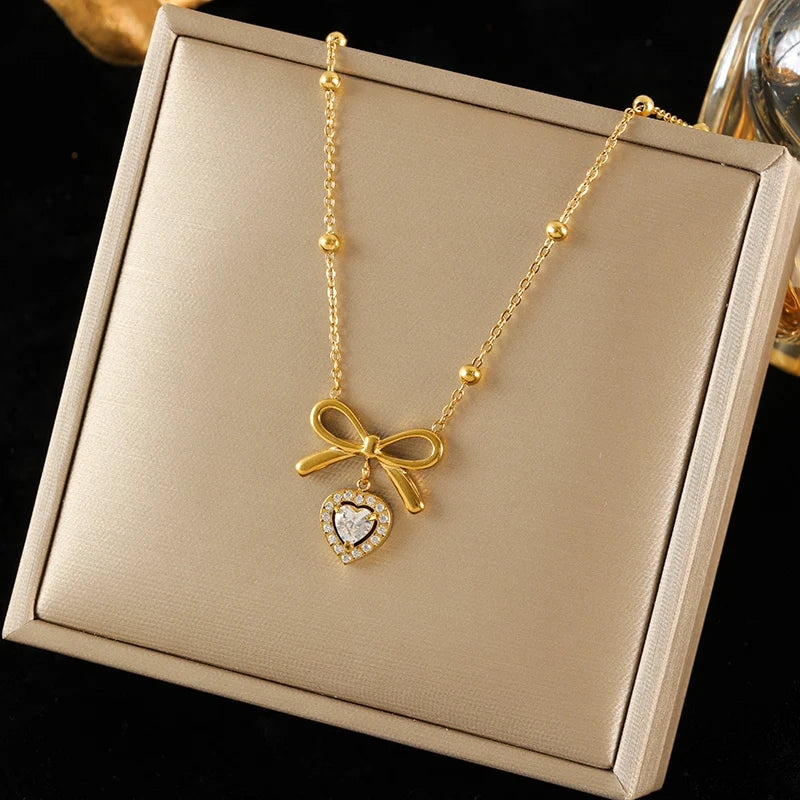 EILIECK 316L Stainless Steel Metal Sun Starfish Shells Pendant Necklace For Women Exquisite Neck Chain Waterproof Jewelry Gift