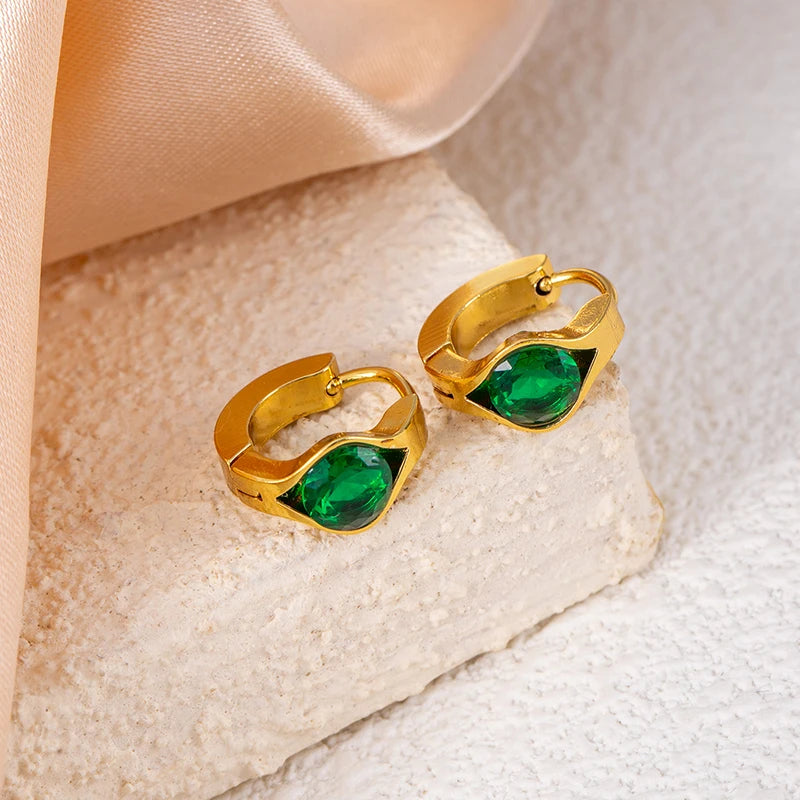 ANENJERY 316L Stainless Steel Geometry Heart Water Drop Zircon Hoop Earrings For Women Men Simple Personality Jewelry Gifts