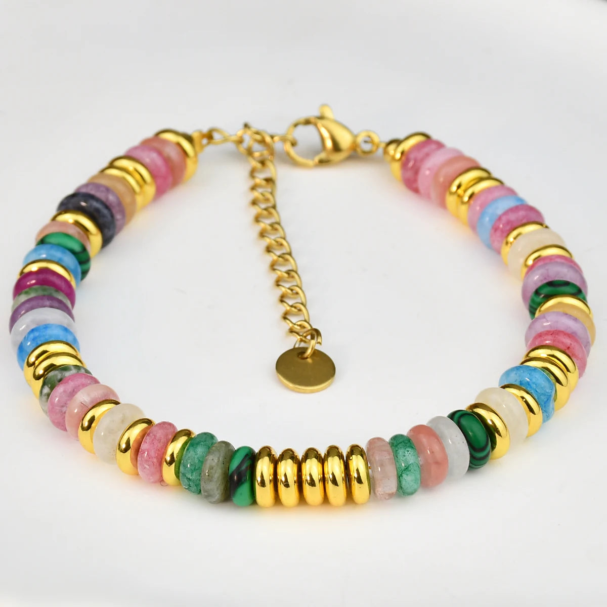 Natural Stone Colorful Mix-Gemstones Beaded Bracelet Bohemian Women's Sweet And Cute Summer Vacation Handmade Jewelry