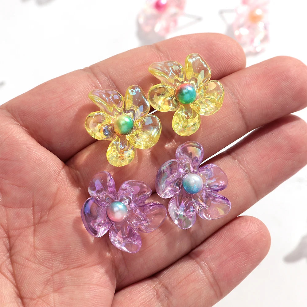 Cute Colorful Transparent Flower Stud Earrings Exquisite Resin Petal Earring for Women Party Jewelry Gifts