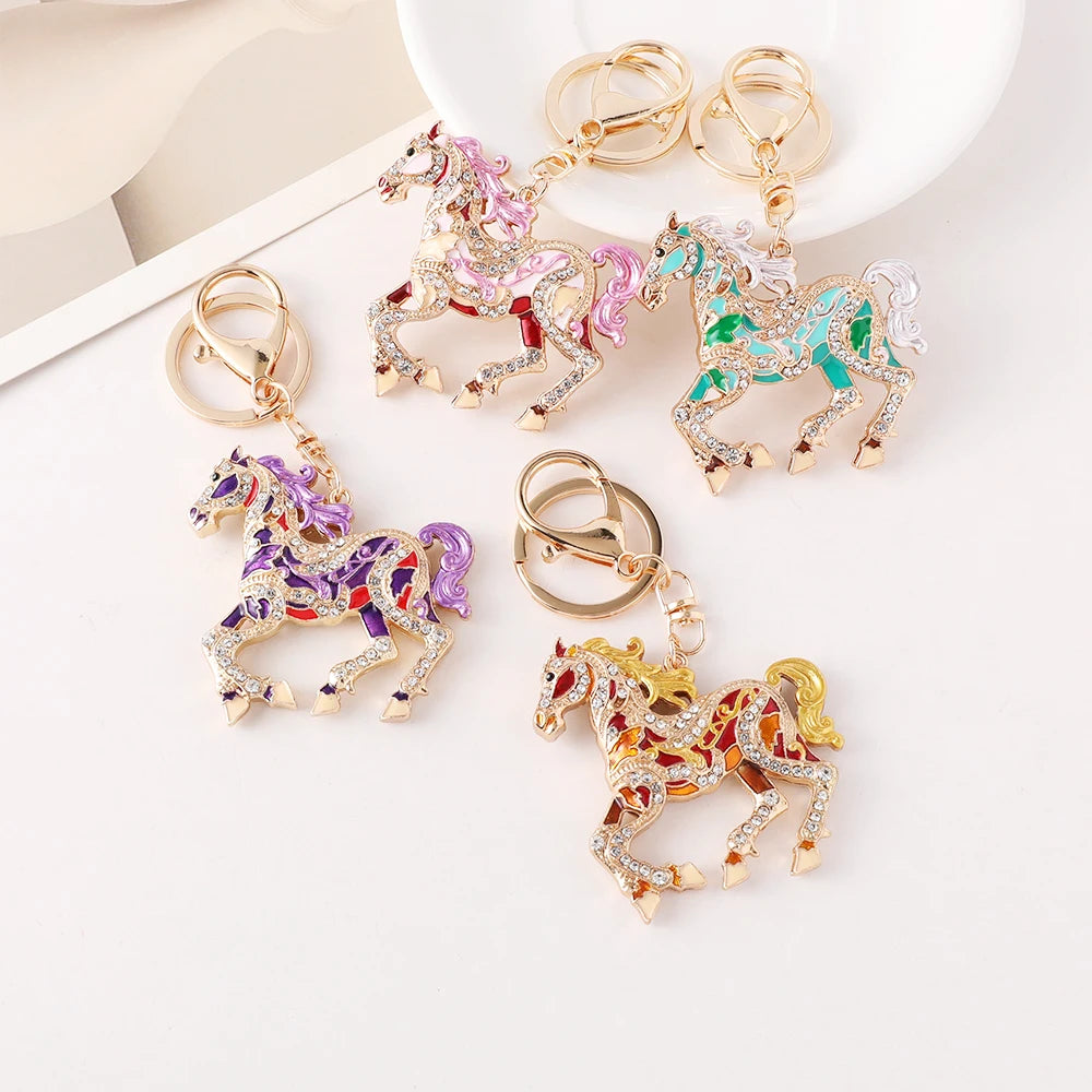 2026 New Enamel Craft Horse Key Chain Bag Pendant Crystal Pony Key Ring Year of the Horse Key Chain Mascot Chinatown Souvenirs