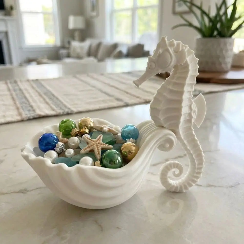 3D Printed Seahorse-Shaped Storage Tray Cute Plastic Jewelry Display Stand Decorative Stable Trinket Dish Desktop Organizer