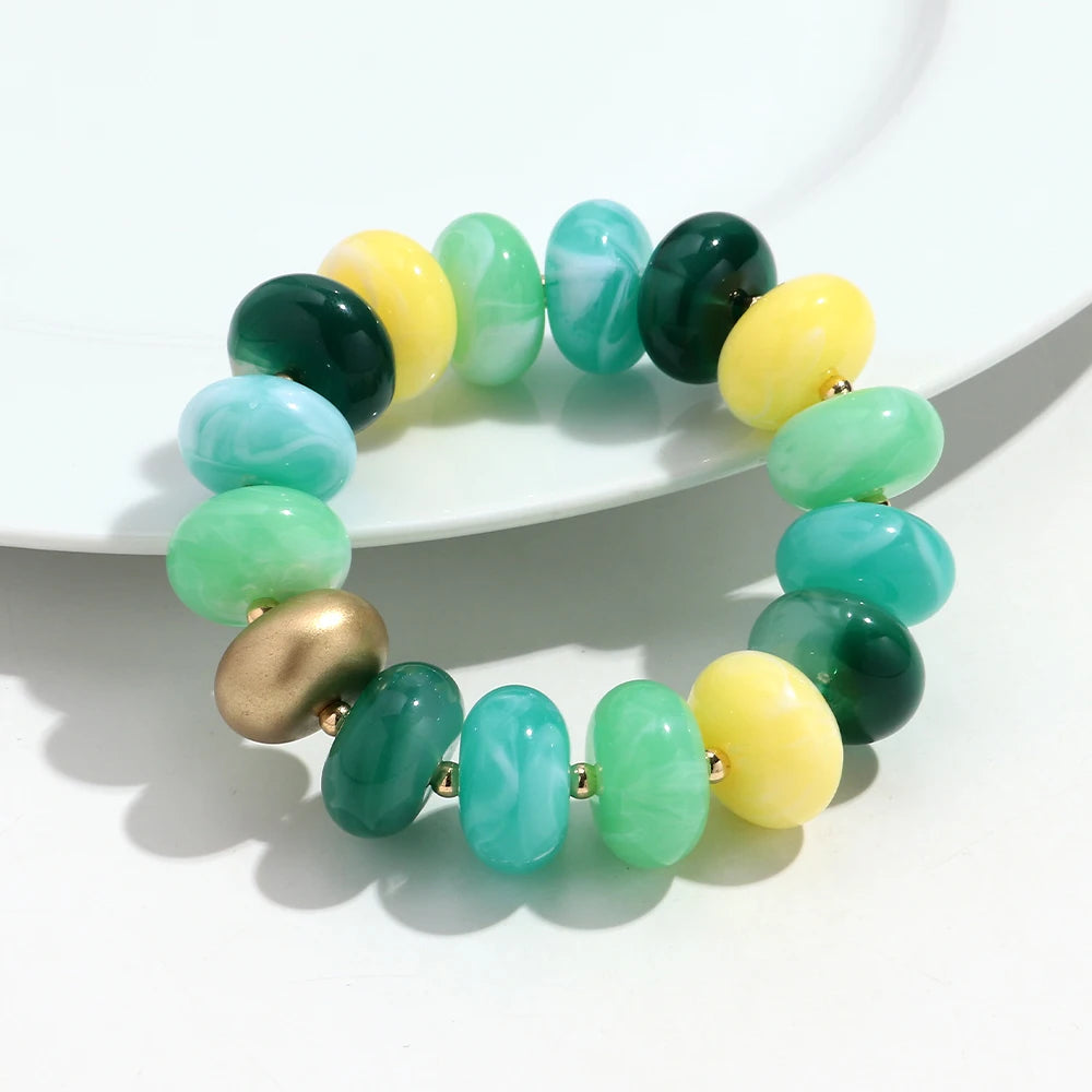 Boho Colorful Acrylic Geometric Flat Round Bead Stretch Bracelets Fashion Big Abacus Beaded Elastic Bracelet Jewelry 2026 Gifts