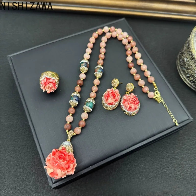 NISHIZAWA Chinese Style Flowers Earrings for Women Vintage Fashion Exquisite Jewelry Elegant Banquets Aretes De Mujer