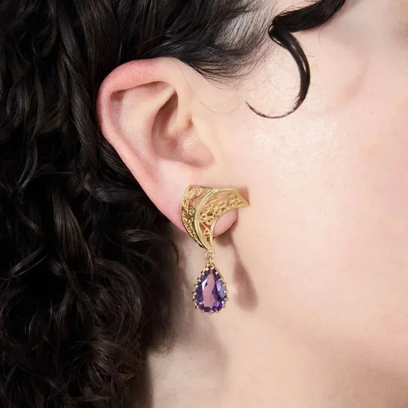Luxury Female Purple Cubic Zirconia Earring Gold Color Earrings for Women Charm Geometric Wedding Party Jewelry Accessories