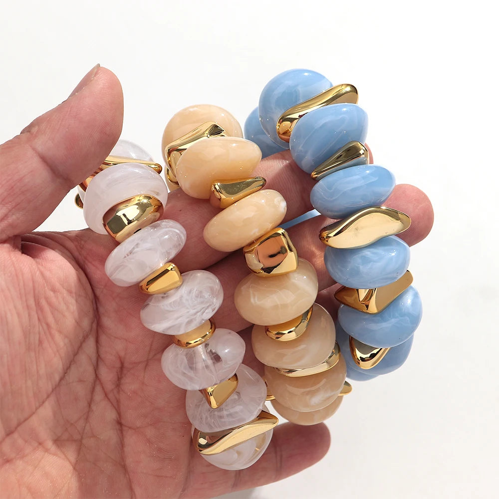 Fashion Acrylic Colorful Irregular Geometric Beads Elastic Bracelets Geometry Beaded Chunky Bracelet for Women New Jewelry Gifts