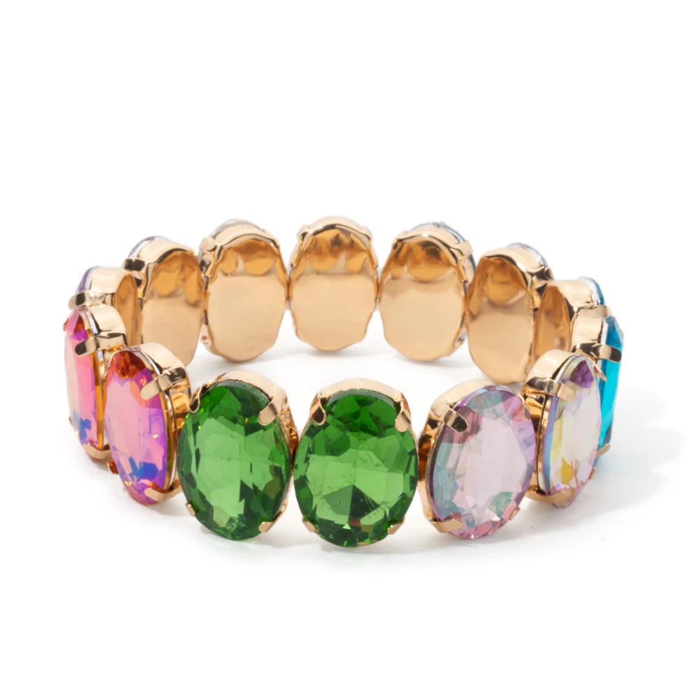 BEUTIFOR New Arrival 18mm Colorful Rhinestone Drop Bracelet for Women Gold Color Copper Prong Setting Crystal Jewelry