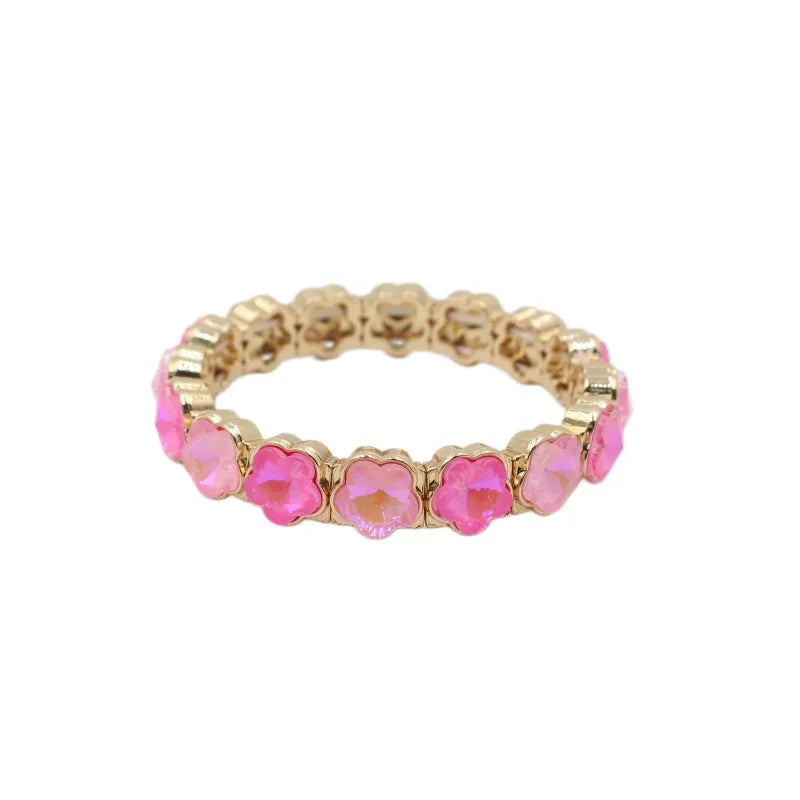 2026 Colored Rhinestone Flower Enamel Gold Bracelet Mocha Full Diamond Elastic Stacked Fashion Bridal Accessories