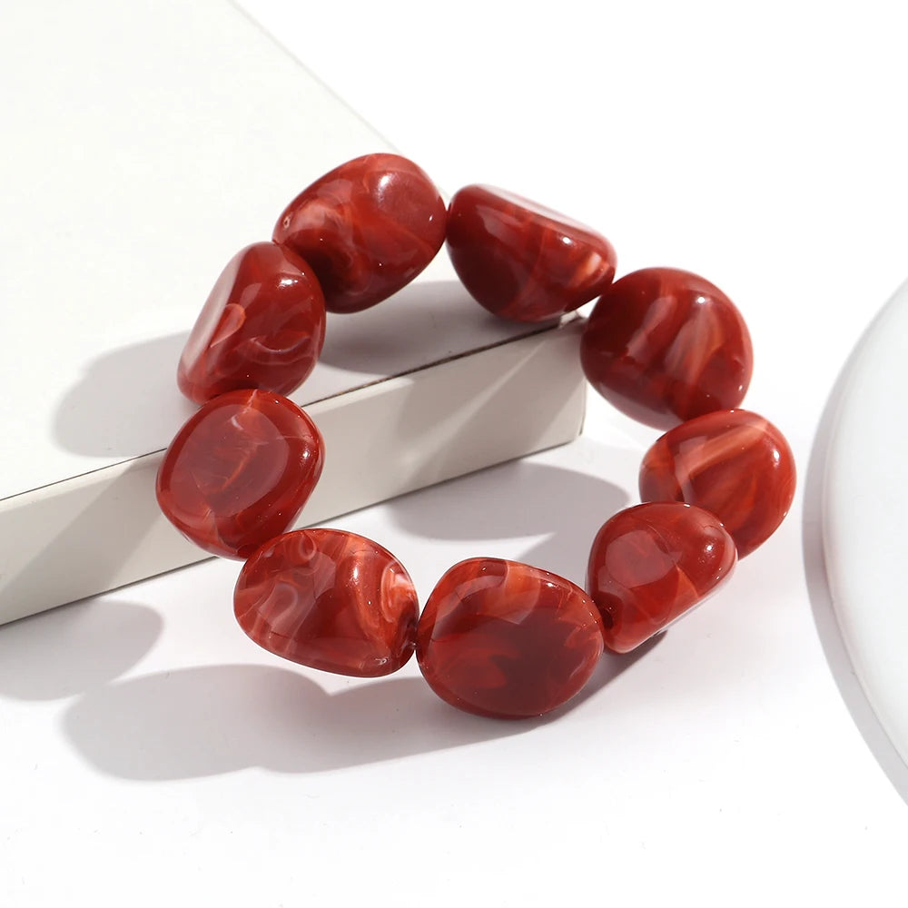 Boho Colorful Irregular Stone-shaped Beads Stretch Bangle Bracelets New Resin Geometric Beaded Bracelet 2026 Trendy Jewelry