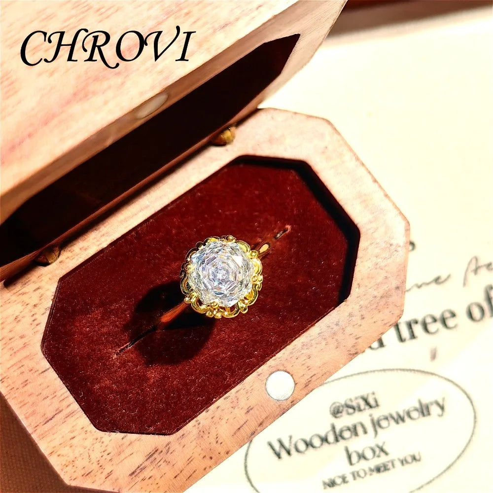 Light luxury 925 sterling silver round rose necklace with dazzling zircon stud earrings and gemstone ring set for women