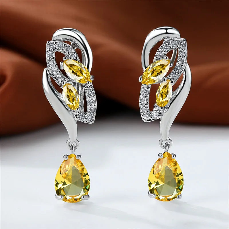 Luxury Female Blue Rainbow Stone Earring Silver Color Clip Earrings For Women Charm Crystal Zircon Wedding Jewelry