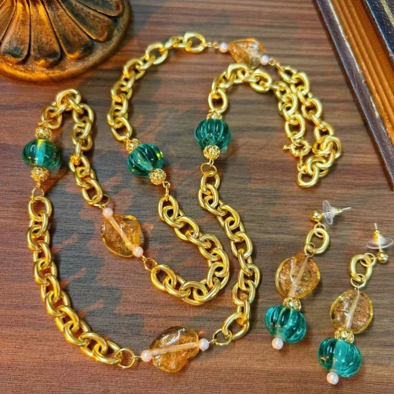Women Necklaces Vintage Palace Style Glass Glaze Luxury Fashion Jewelry Dinner Party Exquisite Elegant Collares Para Mujer