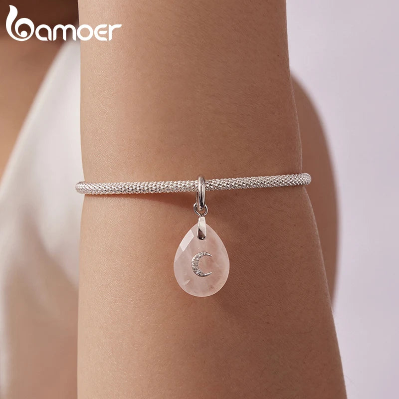 BAMOER 925 Sterling Silver Natural Crystal Pendant fit Original Bracelet DIY Bamoer Charm for Jewelry Making Party Gift
