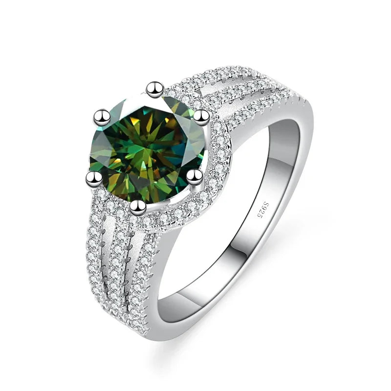 Luxury Round 2CT 8mm VVS D COLOR Moissanite Lab Diamond Ring For Women S925 Sterling Silver Wedding Female Rings Engagement Gift