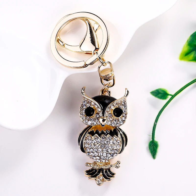 EASYA New Design Crystal Owl Keychain Full Rhinestone Key Ring Key Holders For Women Bag Accessories Cute Animal Car Key Chain