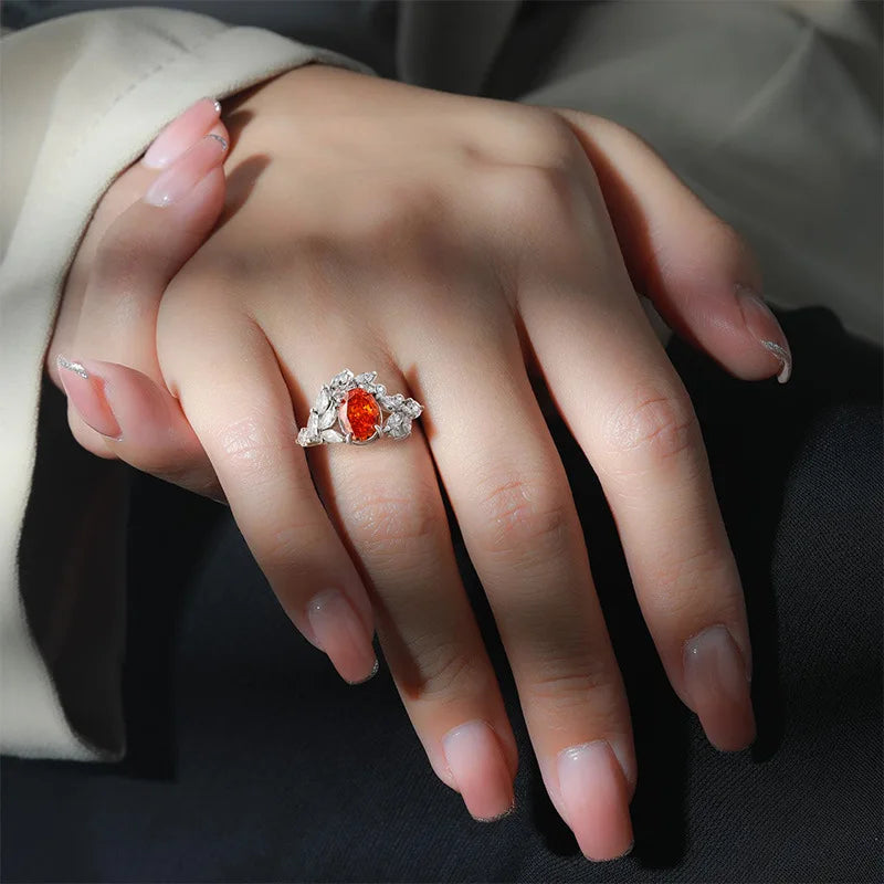 925 Sterling Silver Ice Flower Cut Jadeite Ring with Zircon Inlay - Super Sparkling Ring for Women
