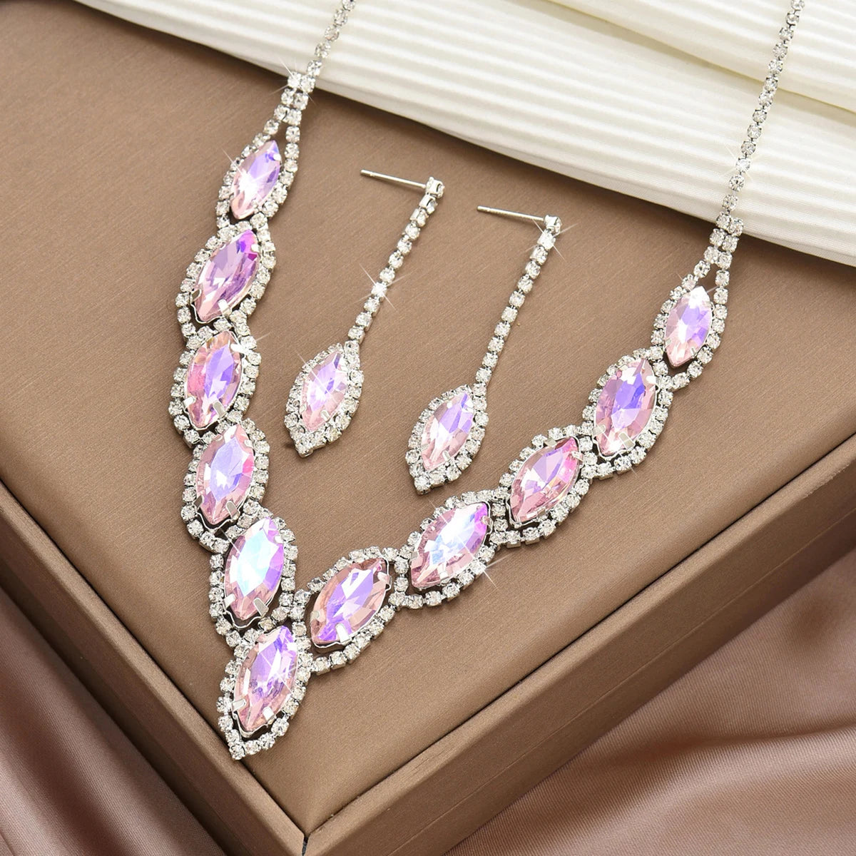 Advanced Versatile Crystal Necklace Earrings Two Piece Set Bridal Wedding Party Vacation Travel Versatile Accessories