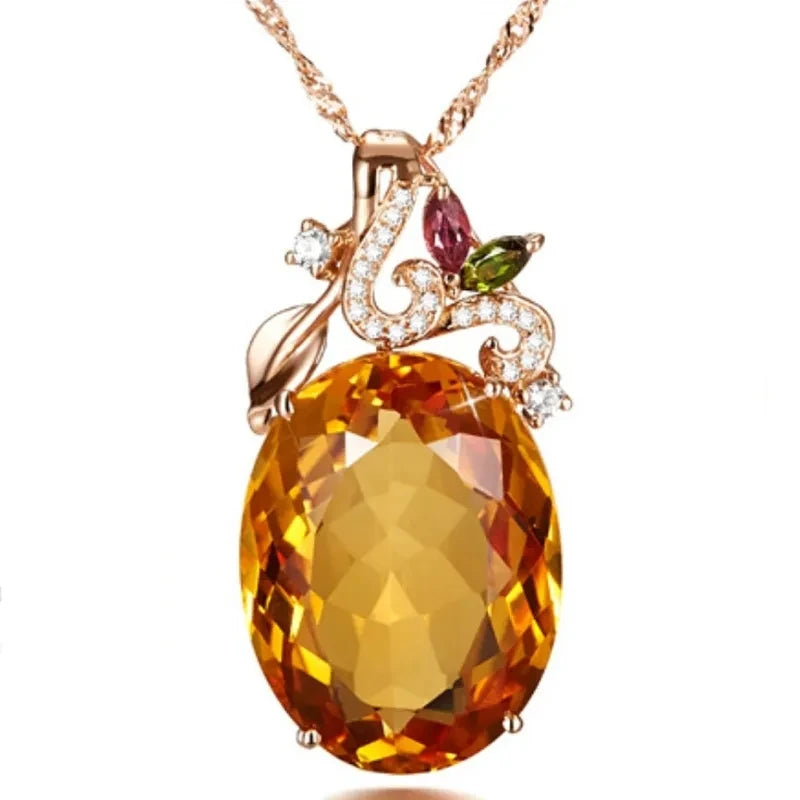 ZHFANGIYE Classic Necklace 925 Silver Jewelry with Oval Citrine Zircon Gemstone Pendant for Women Wedding Party Promise Gifts