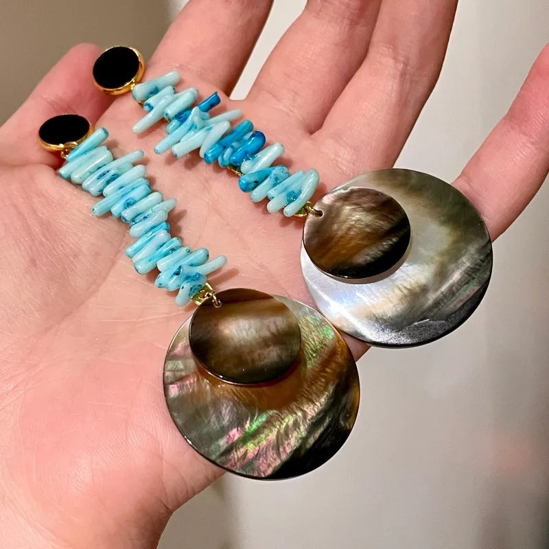 NISHIZAWA Shell Dangle Earrings for Women Geometric Stones Vintage Jewelry Fashion Elegant Irregular Aretes De Mujer