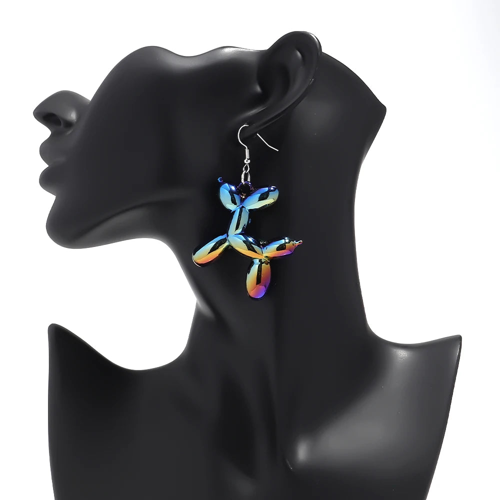 New Trend Candy Colorful Balloon Dog Drop Earrings for Women Personal Iridescent Creative Balloon Dog  Earrings 2025 Jewelry