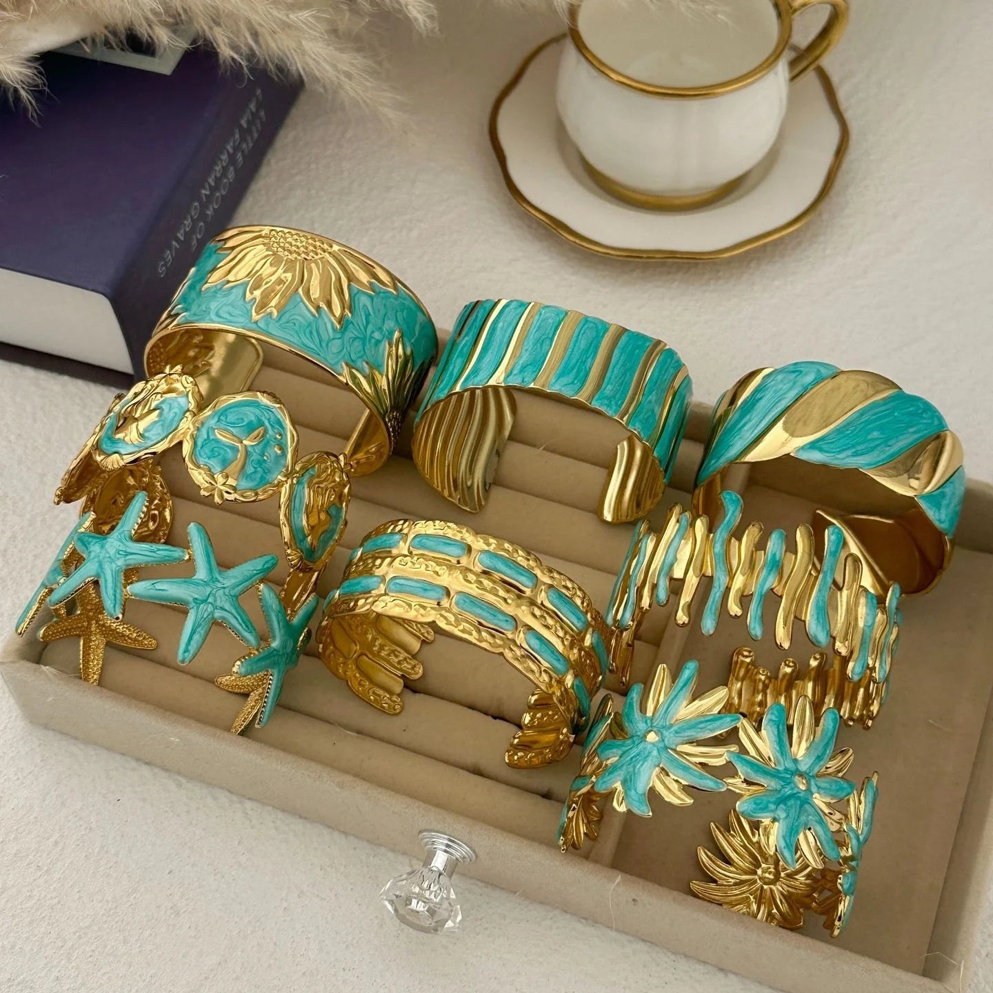 KMVEXO Blue Tones Y2K Vintage Imitation Enamel Irregular Geometry Open Bangle Women Bracelet Jewelry Man Trendy Party Aesthetic