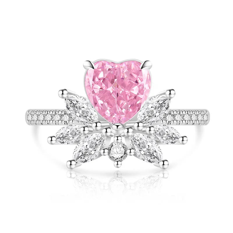 Light luxury 925sterling silver colorful gemstone ice flower ring for women,super sparkly high carbon diamond heart ring jewelry