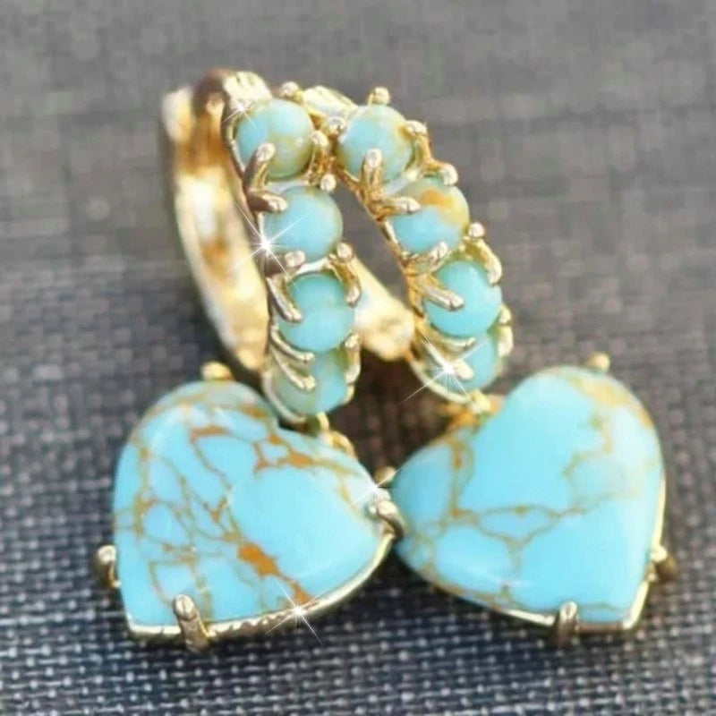 Vintage Imitation Turquoise Romantic Heart Shaped Dangle Earrings for Women's Fashion Festival Anniversary Jewelry Accessories