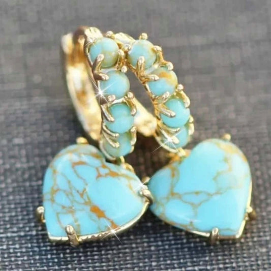 Vintage Imitation Turquoise Romantic Heart Shaped Dangle Earrings for Women's Fashion Festival Anniversary Jewelry Accessories