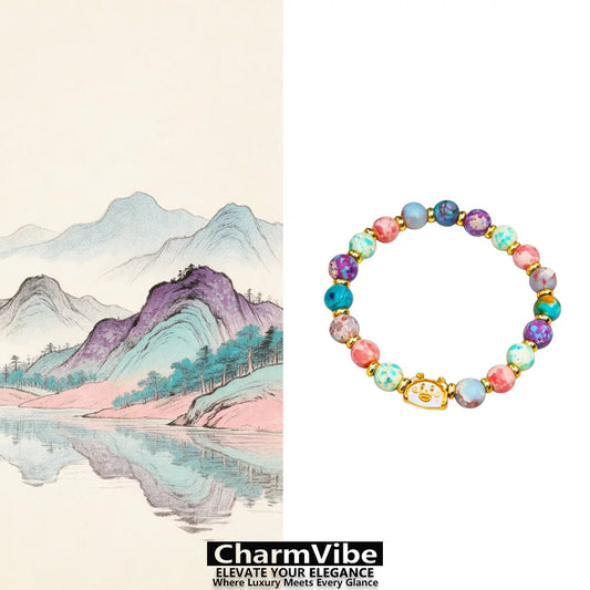 NEW Boho Colorful Marbled Beaded Bracelet for Women Golden Charm Bracelets Vintage Ethnic Fashion Jewelry Gift