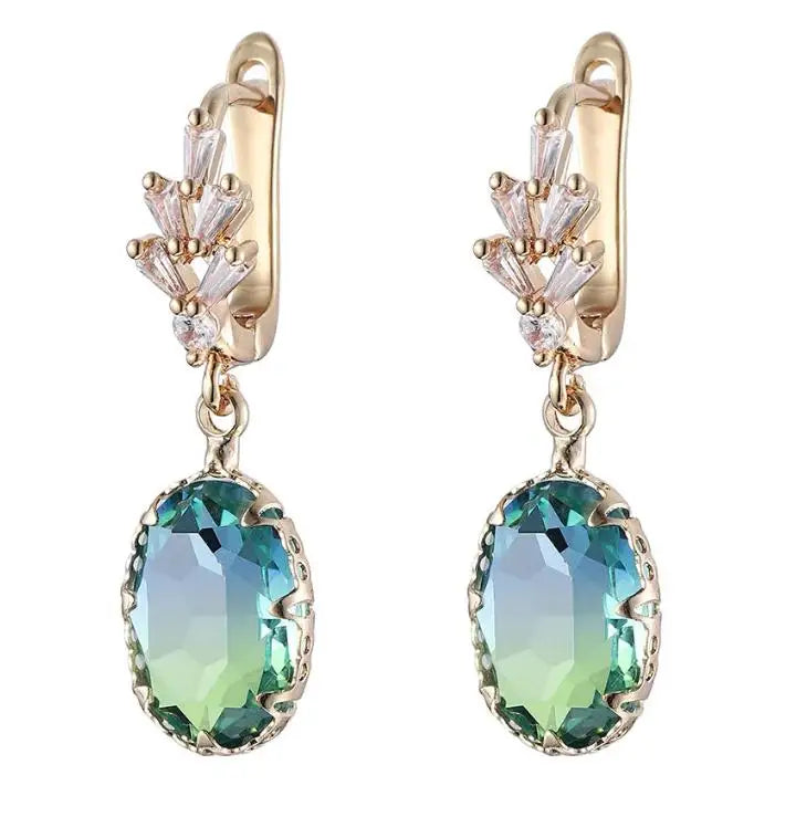 Luxurious Gold Plated Fashion Zircon Tourmaline Drop Earrings Temperament leaf Ear Stud Female Hypoallergenic Ear Buckle Jewelry