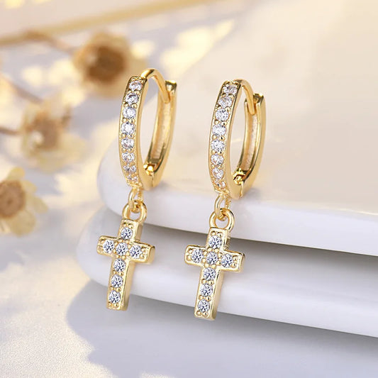 925 Sterling Silver Earrings High quality Cross sparkle 5A Zircon for Women Fashion Jewelry Wedding Engagement Party Gifts