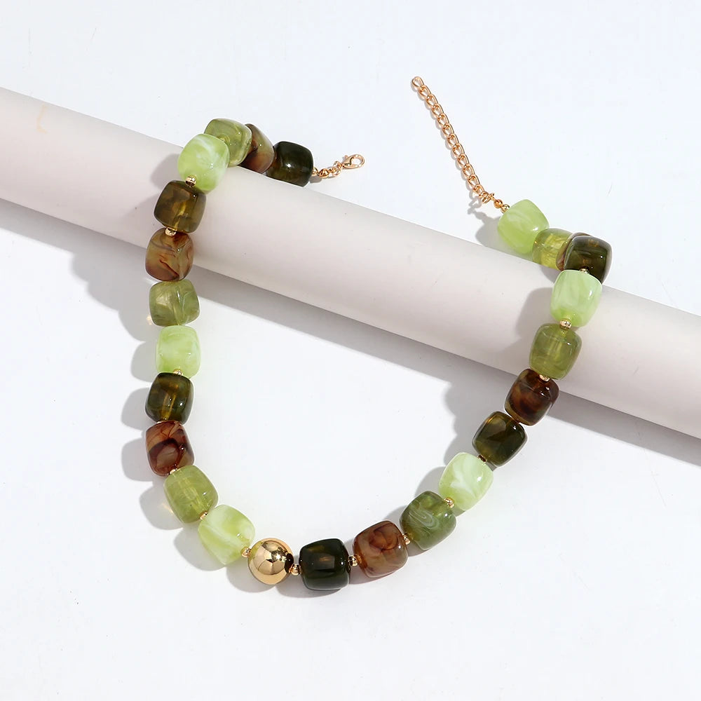 Boho Colorful Acrylic Geometric Square Beads Necklace Fashion Resin Geometry Beaded Collar Necklace 2026 New Jewelry Gifts