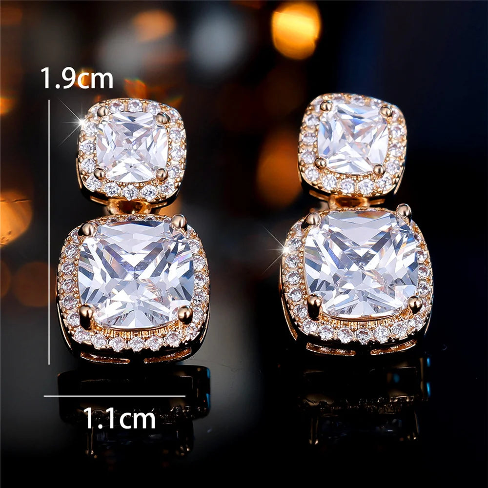 Luxury Big White Zircon Clip Earrings For Women Luxury Crystal Female Silver Color Round Wedding Jewelry