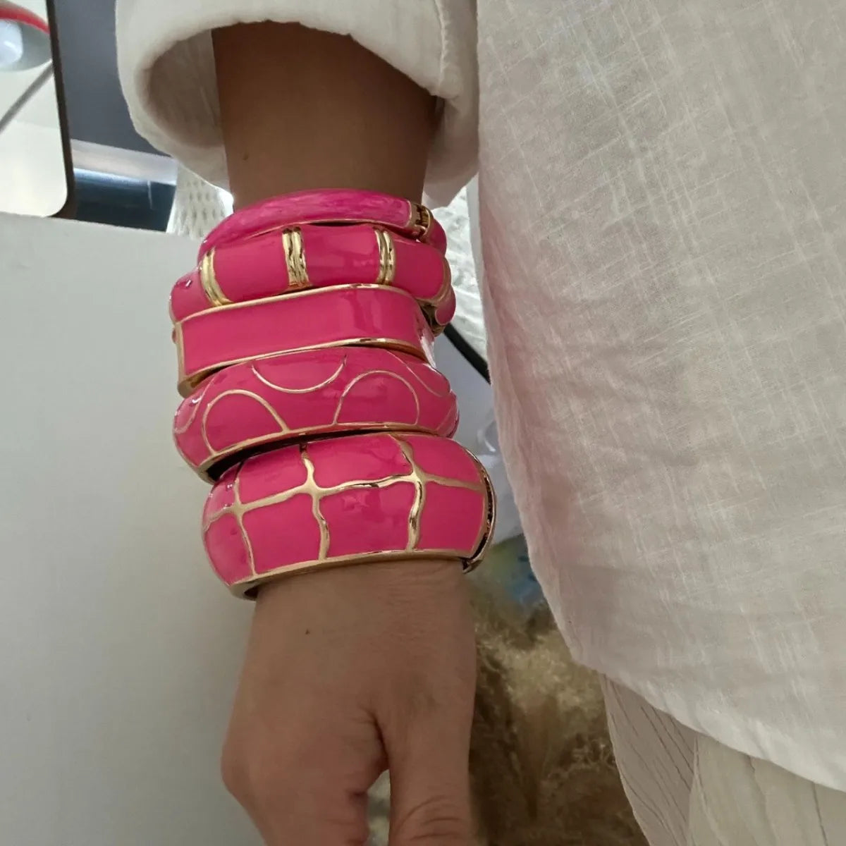 KMVEXO Dopamine Color Blocked Bangles Creative Design Fashionable Temperament Drip Oil Imitate Enamel Bracelet Women Jewelry