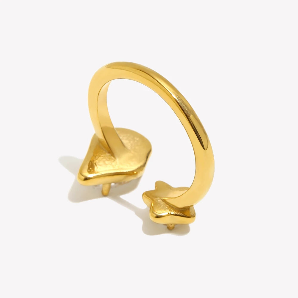 E.B.belle Asymmetric Opening Water Droplets Stars Zircon Ring 18K Gold Plated Women's Rings 316L Stainless Steel Accessories