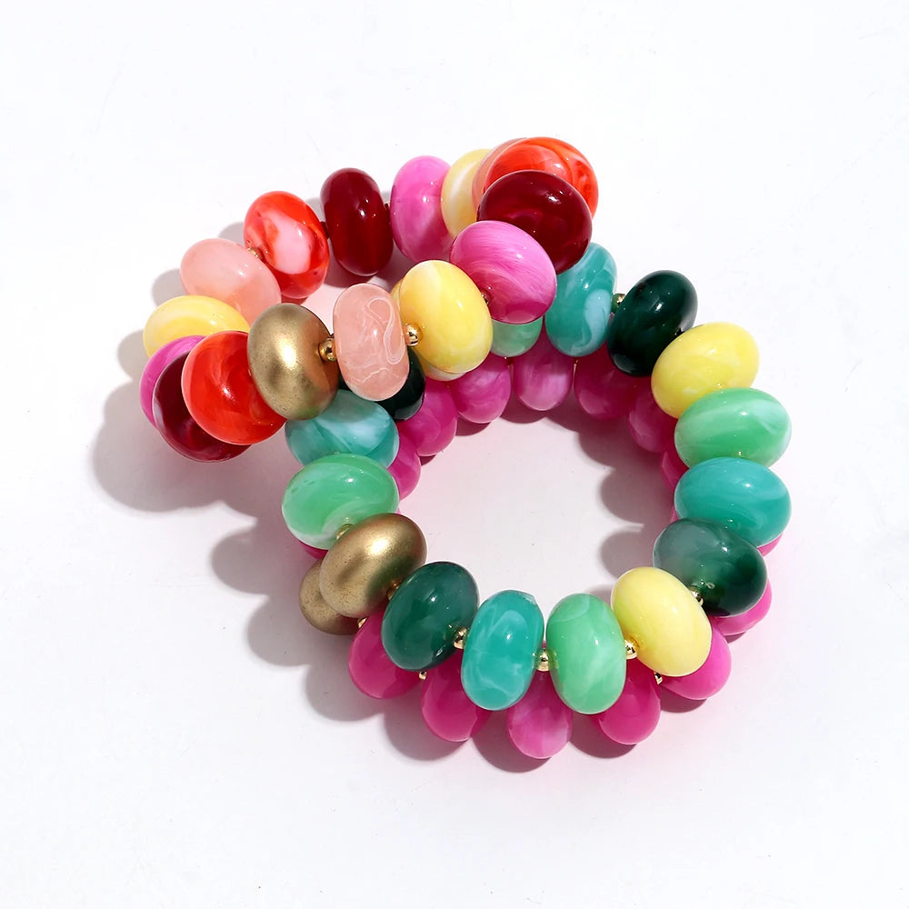 Boho Colorful Acrylic Geometric Flat Round Bead Stretch Bracelets Fashion Big Abacus Beaded Elastic Bracelet Jewelry 2026 Gifts