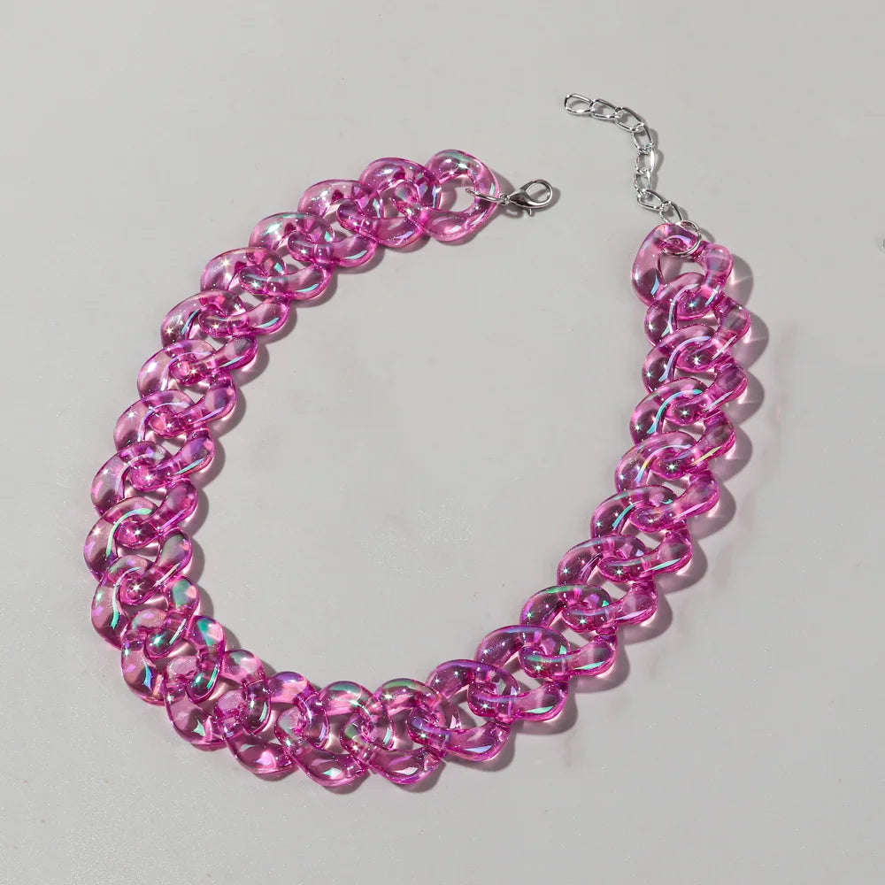 FishSheep Statement Colorful Acrylic Chain Choker Necklaces for Women Boho  Multi Color Big Chunky Link Collar Necklace Gift