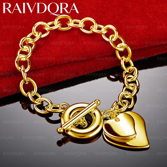 18K Gold Plated Heart Buckle Chain Bracelet For Women and Men Fashion Jewelry Charm Romantic Valentine's Day Gifts