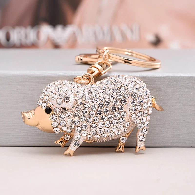 EASYA Cute Pig Shape Keychain Bag Key Ring Kawaii Anime Vintage Metal Crystal High-end Luxury Ladies Charm Jewelry gifts friends
