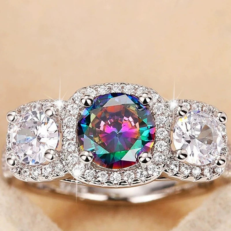 Beautful Colorful Glass Princess Women's 925 Stamp Slver Ring Zirconia Wedding Anniversary Party Personalized Gift Jewelry