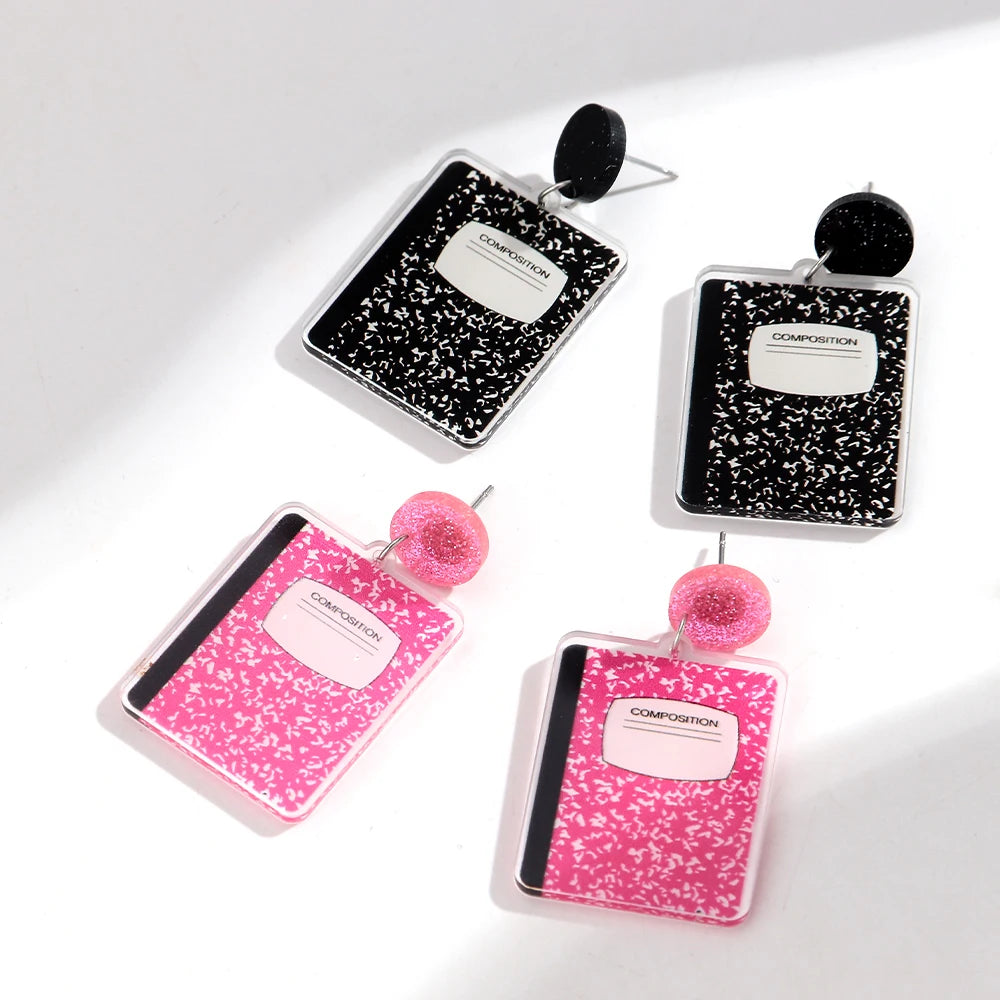 Creative Acrylic Notebook Dangle Earrings for Women Funny Geometric Drop Earring Party Jewelry Gifts