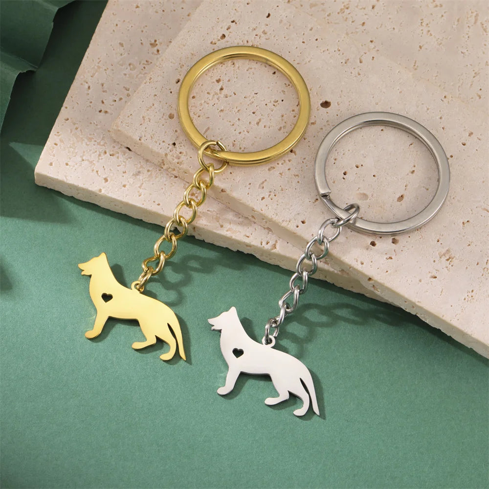Cute Dog Samoye Keychain for Women Men Stainless Steel Dachshund Puppy Animal Lovers Key Ring for Car Backpack  Jewelry Gifts