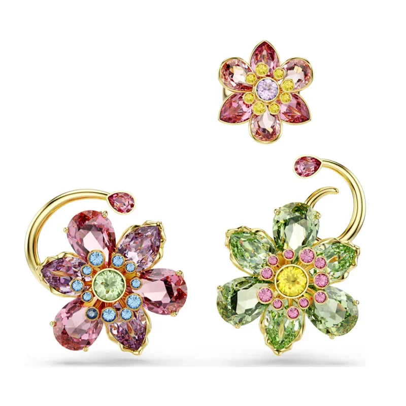 2026 New Trend Original Luxury Crystal Set Charm Yellow Pink Blue Flower Crystal Pendant Fashion Necklace Earring Gift for Women