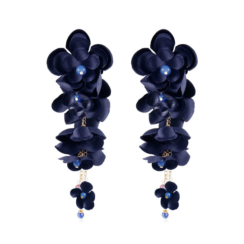 Badu Bohemia Fabric Flower Dangle Long Earrings for Women Luxury Design Wedding Party Elegant Jewelry 2024