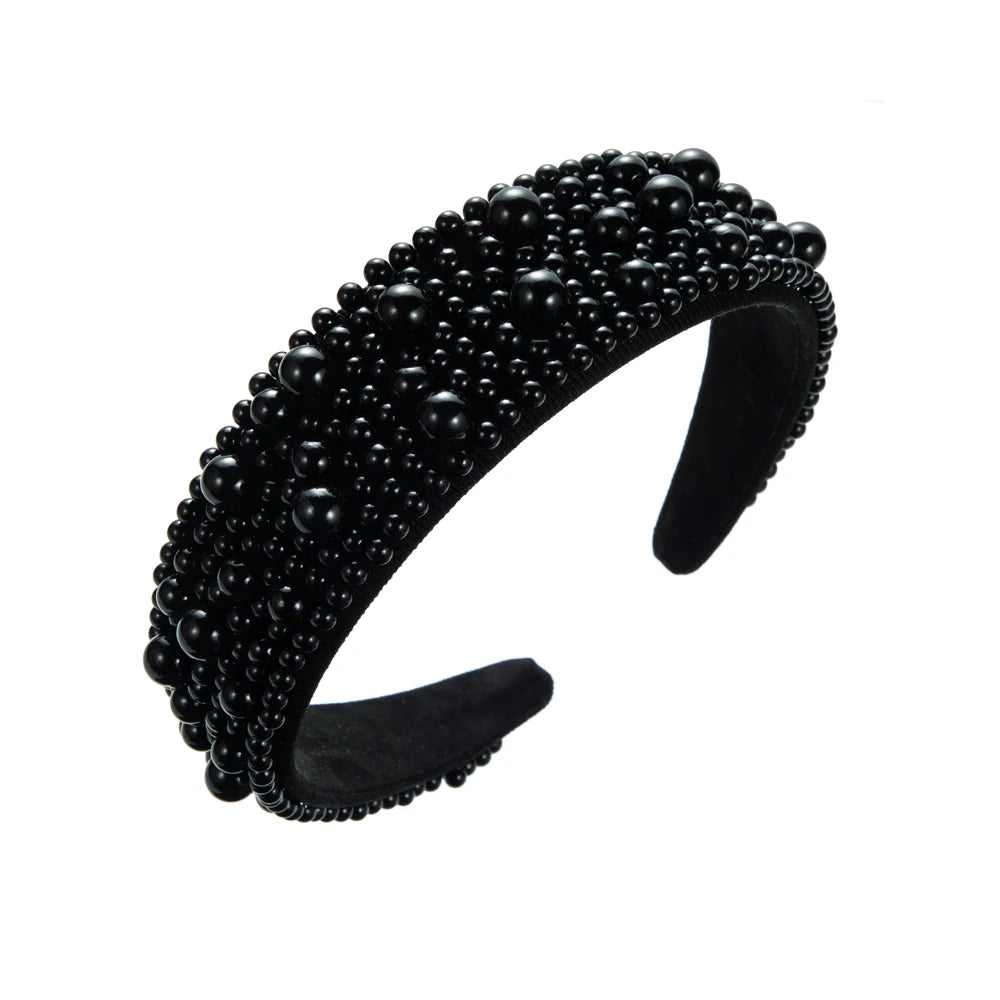Temperament Handmade Korean Headband Pearl Wide Edge High end Fashion Versatile Hair Band