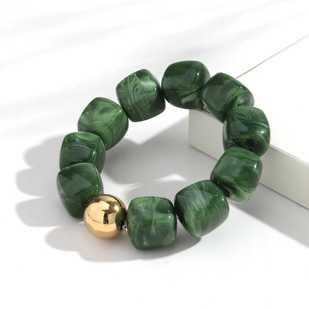 Acrylic Multicolor Irregular Beads Stretchy Bracelets Bangles for Women Resin Marbled Beaded Geometric Elastic Bracelet Jewelry