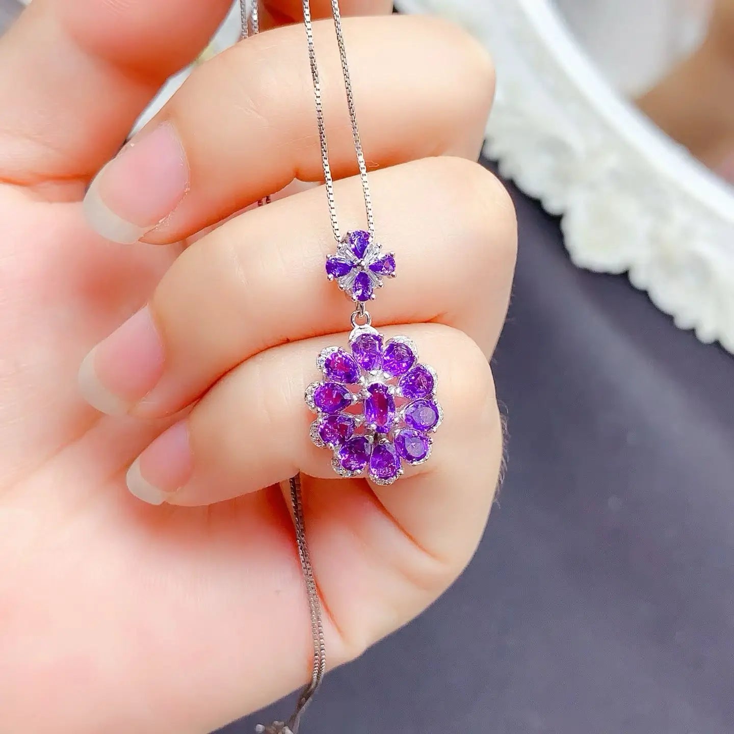 Natural Amethyst Pendant with Certificate 925 Silver Amethyst Jewelry with Certificate Gold Plated Silver Pendant with Necklace