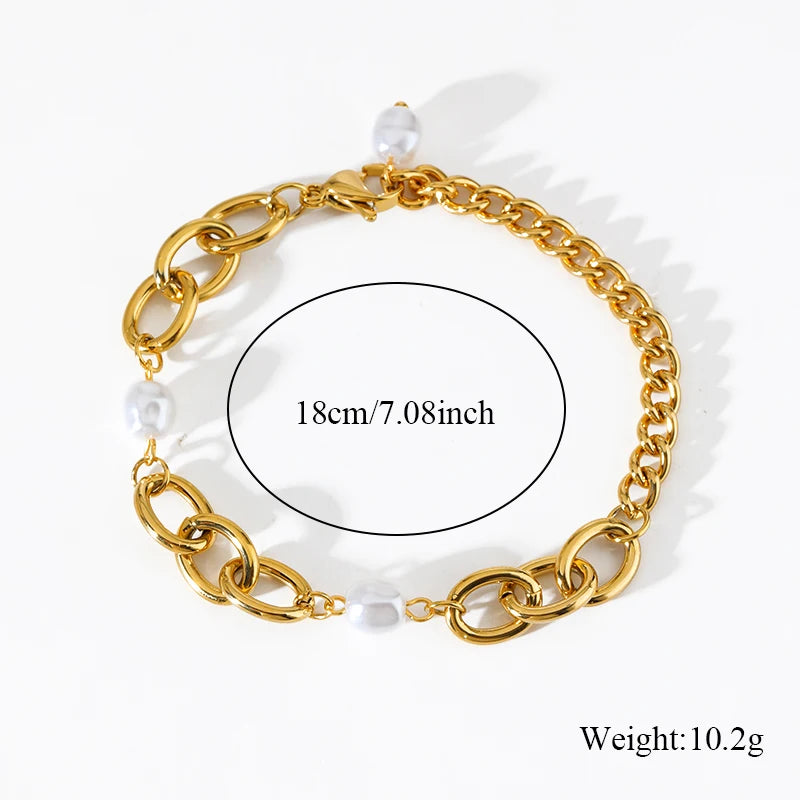 EILIECK 316L Stainless Steel Link Chain Bracelet Bangles For Women Trendy 18K Gold Plated Wrist Chain Waterproof Jewelry Gift
