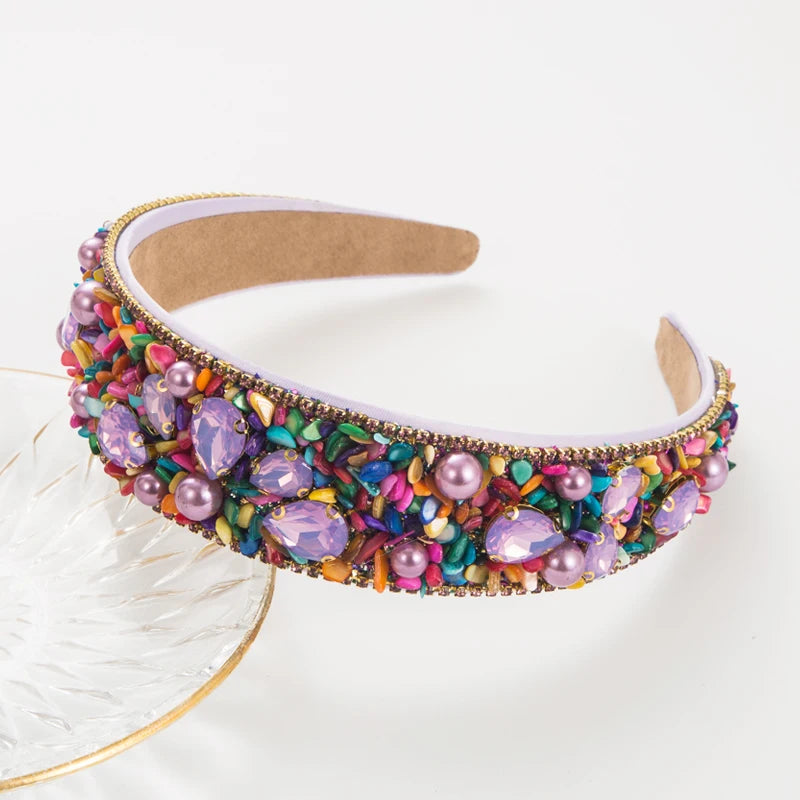 European and American Personalized Design Colorful Turquoise Rhinestone Hair Band Wide Edge Fabric Candy Color Headband